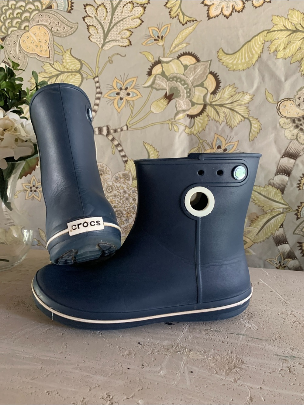 CROCS Navy and White Short Rain Boots